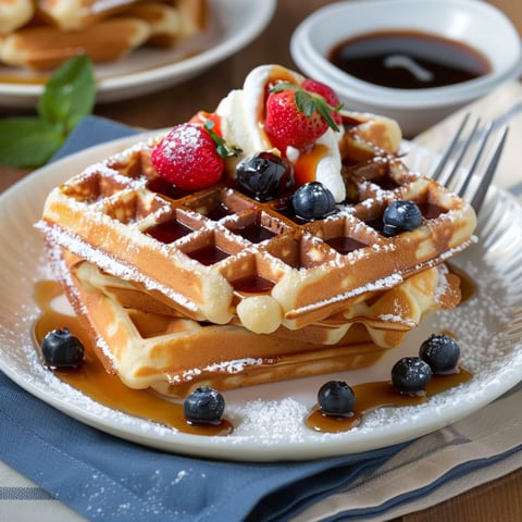 Un waffle con frutta e crema.