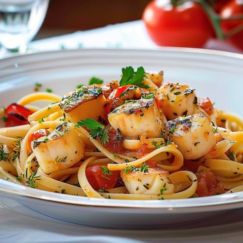 Pasta con tomate e gamberi.