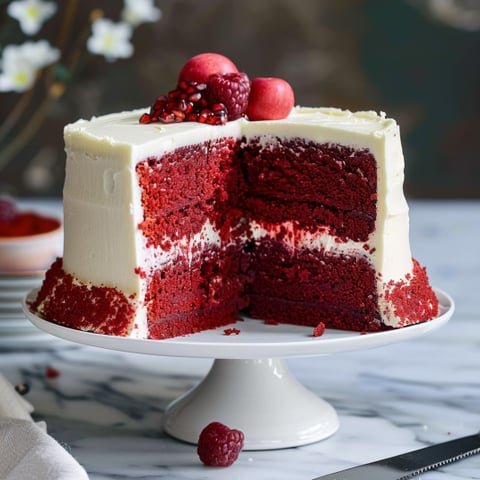 Una torta di cioccolato con frutta rossa.