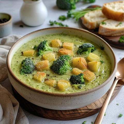 Una ciotola di zuppa con verdure e pane tostato.