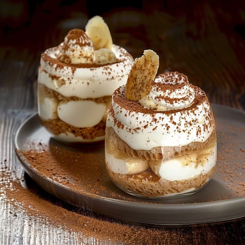 Due bicchieri di crema con frullato di banana e cioccolato.