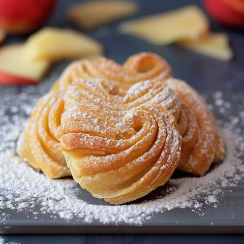 Un dolce a forma di cuore con polvere di zucchero.