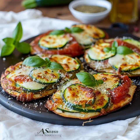 Piatti di zucchini con formaggio e basilico.