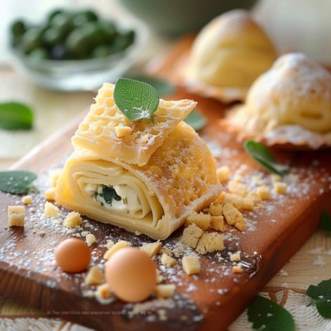 Un dolce a forma di spirale con una foglia di basilico sulla parte superiore.