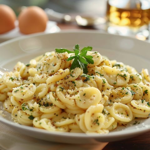 Penne con erbe e formaggio.
