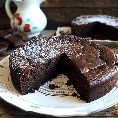 Un cake di cioccolato con la metà tagliata.