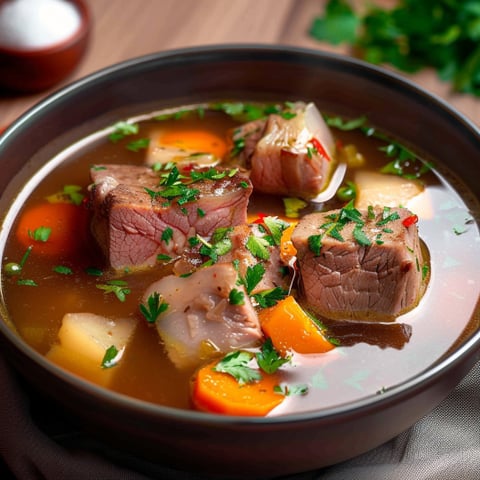 Una tazza di brodo con carote e peperoni.