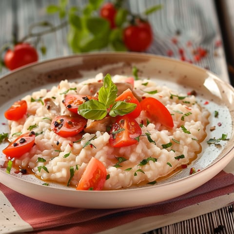 Piatti di riso con verdure e pomodori.