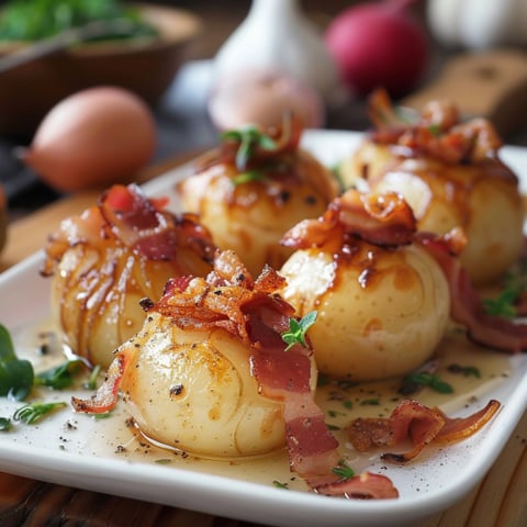 Un piatto con 4 uova e 4 bacon.