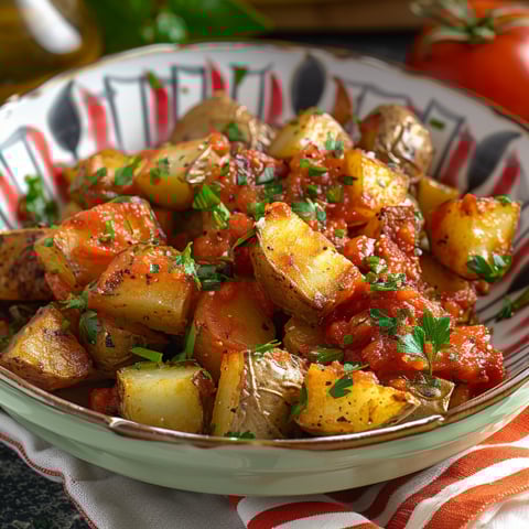 Una ciotola con patate e pomodori.