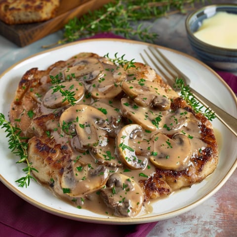 Piatti di pollo con funghi e erbe.