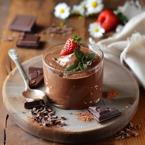 Un bicchiere di cioccolato con una stella di fragola.