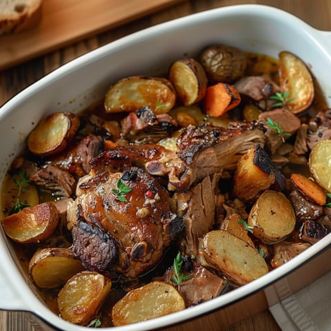 Una tazza con carne e verdure.