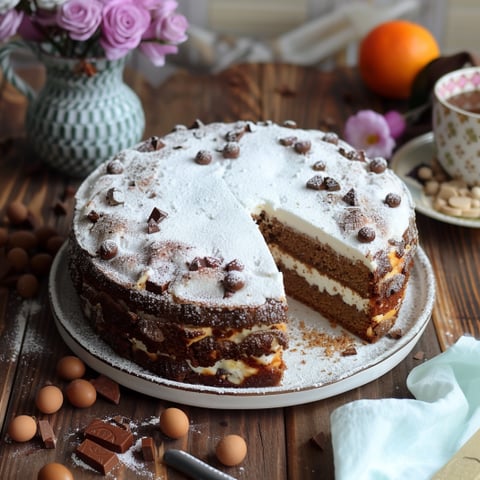 Una tavolata con un dolce a base di cioccolato e marshmallow.