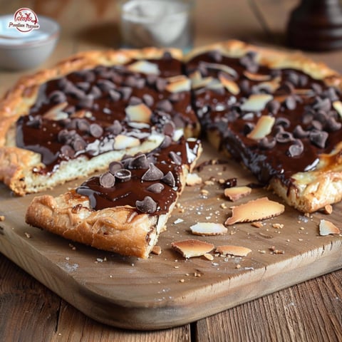 Una fetta di pizza con caramello e nocciole.