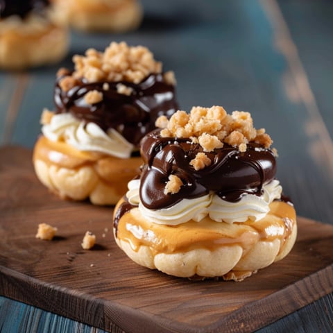 Due dolci con crema e nocciole.