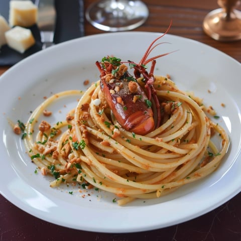 Piatti di spaghetti con un cibo rosso e un cibo verde.