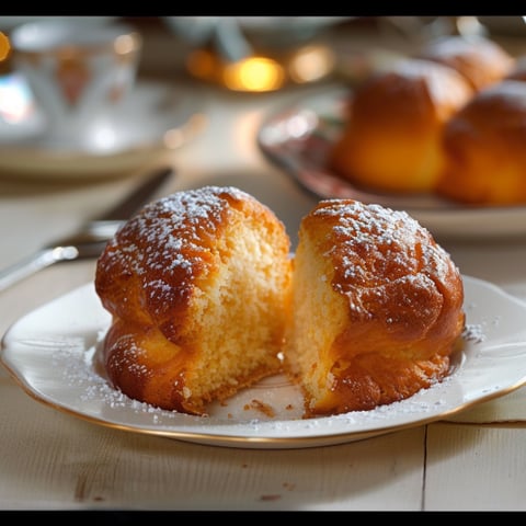 Due bignè con zucchero e cannoli con zucchero.