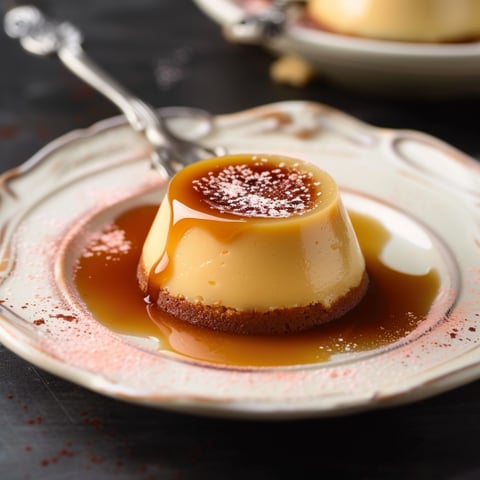 Un dolce in una tazza con caramello.