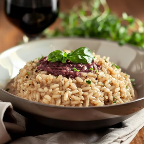 Riso con foglie verdi e vino.