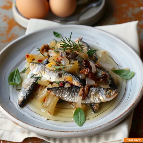 Piatti di pesce con erbe e semi.