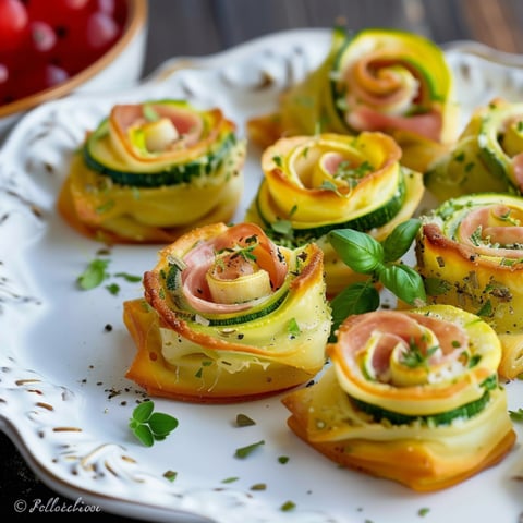 Piatti con verdure e prosciutto.