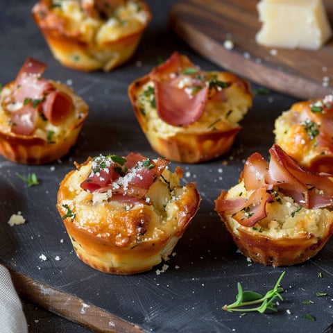 Quattro biscotti con prosciutto e formaggio.