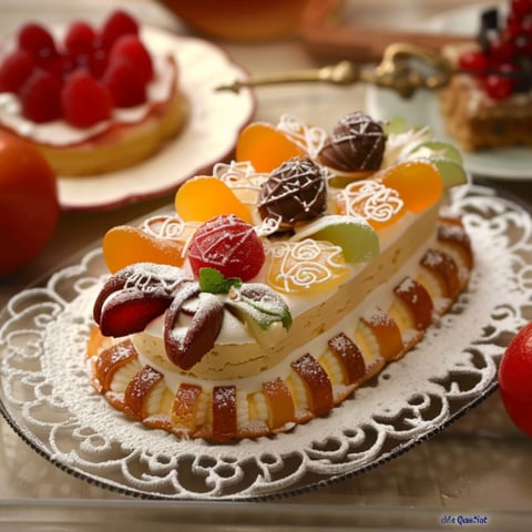 Un dolce con frutta e cioccolato.