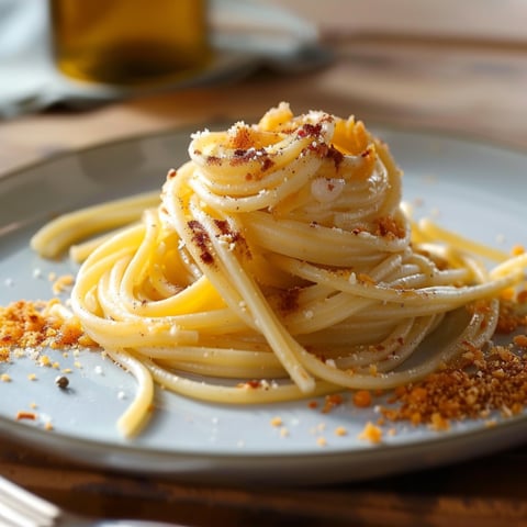 Penne con formaggio e speck.