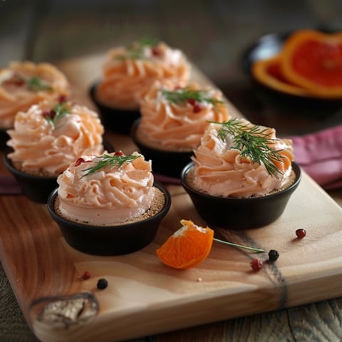 Un piatto con 6 cupcakes con frullato di frutta.