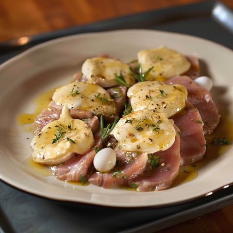 Piatti di carne con erbe e formaggio.