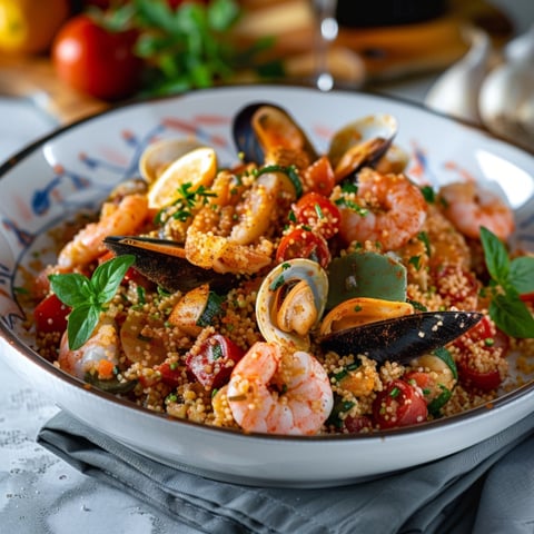 Una ciotola di riso con frullati e gamberi.