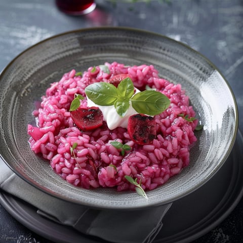 Riso con frutta e foglie.