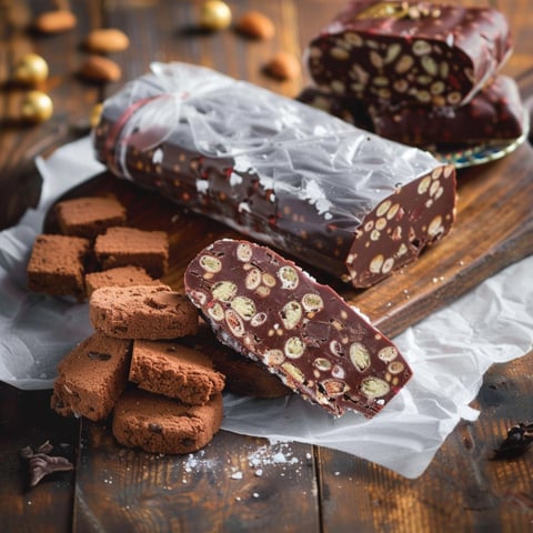 Un pezzo di cioccolato con semi di noce.