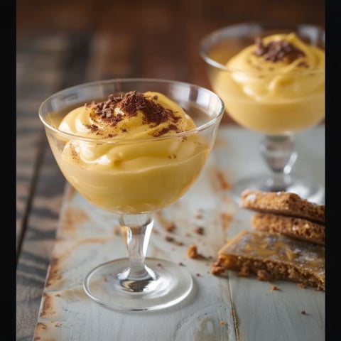 Due bicchieri di crema con frullato e biscotti.