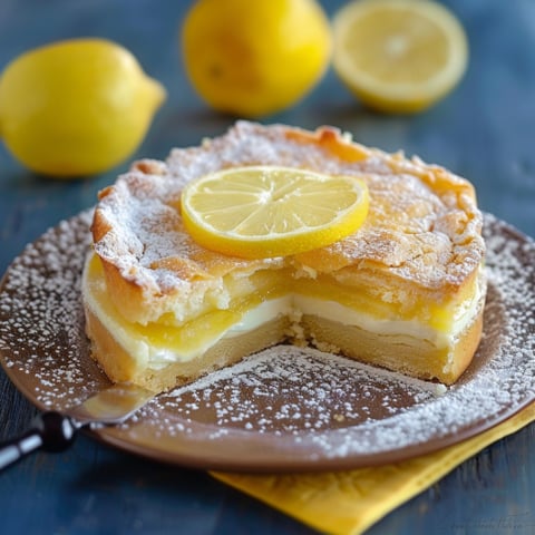 Una torta con frullato di limone e zucchero.