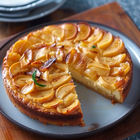 Una torta di mele con il taglio di un quarto.