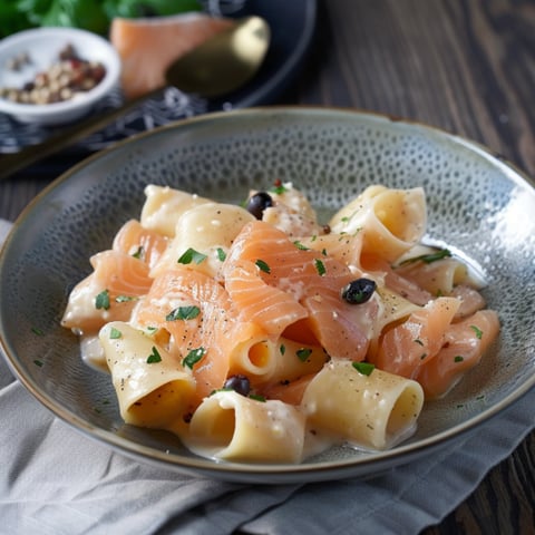 Piatti di pasta con pesce e verdure.