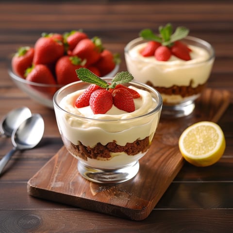 Due bicchieri di crema con frullati di strawberry e limone.