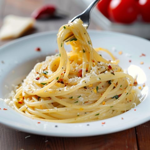 Penne con formaggio e peperoncino.