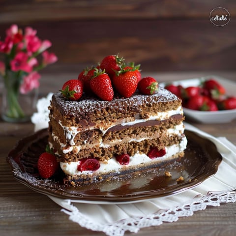 Un dolce a forma di cake con strawberry e crema.