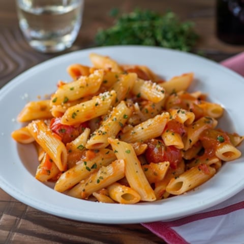 Penne con sugo di pomodoro e basilico.