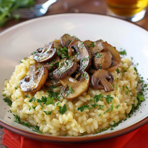 Riso con funghi e erbe.