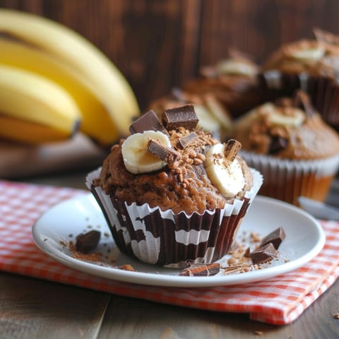 Un cupcake con banana e cioccolato.
