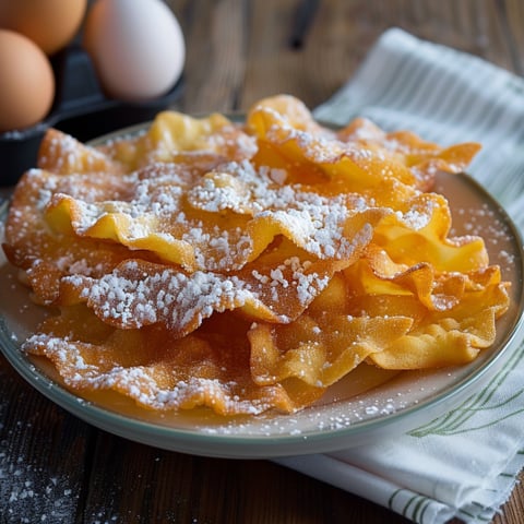 Un piatto di pasta fritta con grani di zucchero.