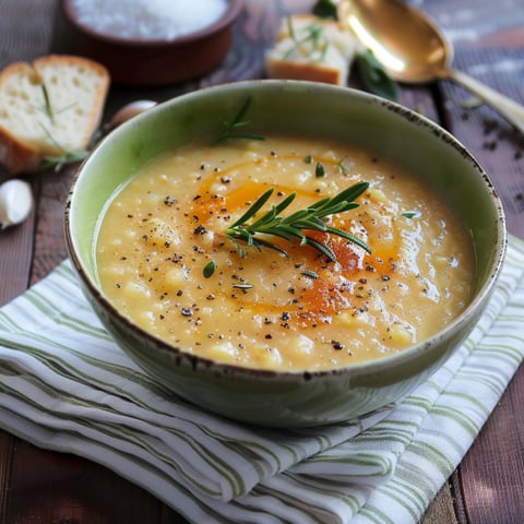 Una tazza di zuppa con una spatola.