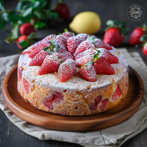 Un dolce a base di frutta con una base di pane.