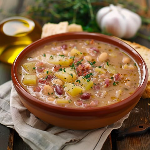 Una ciotola di minestrone con verdure e pane.