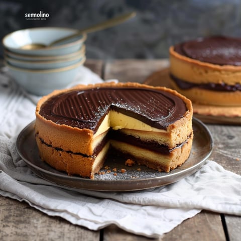 Un cake con crema e cioccolato.