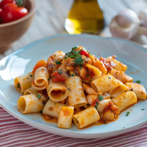 Una tavolata con un piatto di pasta e verdure.